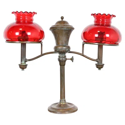 Pre-owned Tiffany & Co . Antique Bronze Argon Double Student Desk Lamp, Late 19th Century In Gold