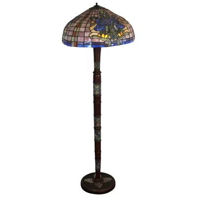 Pre-owned Tiffany & Co Antique Bronze Floor Lamp With Stained Glass Shade In Gold