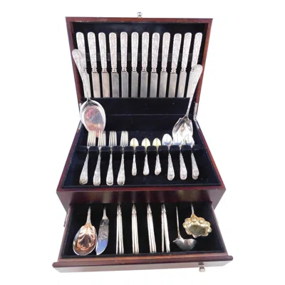 Pre-owned Tiffany & Co Antique Custom Engraved By Tiffany Sterling Silver Flatware Set Service 67 Pcs In Black