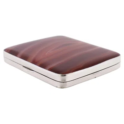 Pre-owned Tiffany & Co Antique Edwardian Banded Agate Silver Plate Mounted Cigarette Case In Brown