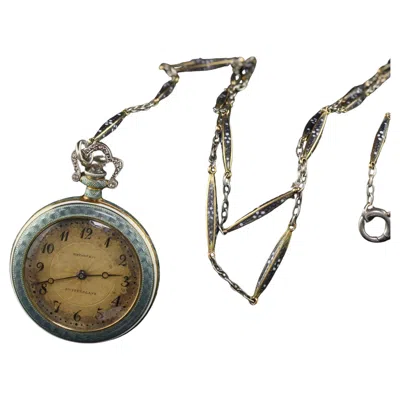 Pre-owned Tiffany & Co Antique Edwardian Tiffany And Co Platinum Guilloche Enamel Diamond Watch Pendant In Multi