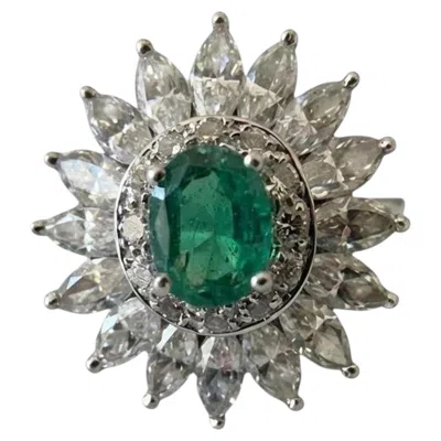 Pre-owned Tiffany & Co . Antique Platinum Emerald And Diamond 1 Carat Cluster Ring In Green