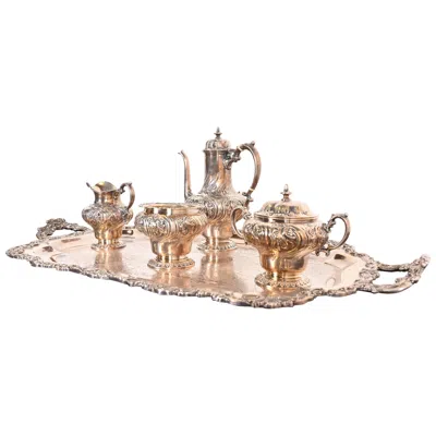Pre-owned Tiffany & Co . Antique Repousse Silver Plate Coffee Or Tea Service Set In Sand