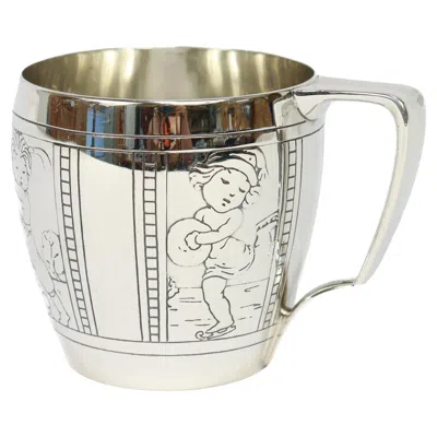 Pre-owned Tiffany & Co Antique . Sterling Silver Child's Mug With Tennis, Golf, & Baseball In Sand