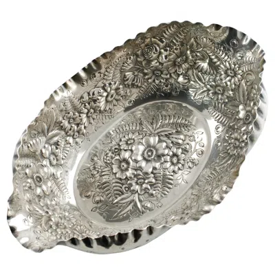 Pre-owned Tiffany & Co Antique Mpany Sterling Silver Fern And Flowers Repousse Bowl In Green