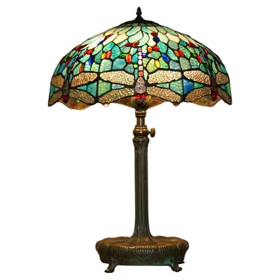 Pre-owned Tiffany & Co Antique Tiffany Studios Adjustable Lamp Base With Later Stained Glass Shade In Gold