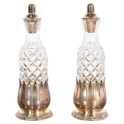 Pre-owned Tiffany & Co . Antique Victorian Silver Plate And Cut Crystal Bottles, Pair In Sand