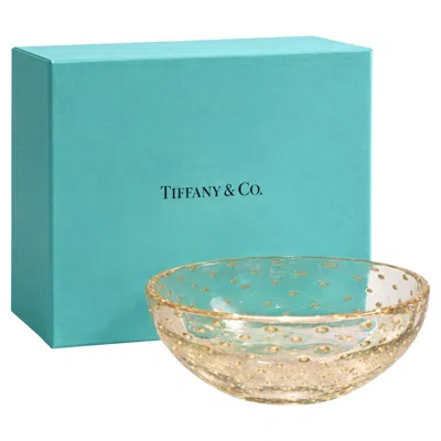 Pre-owned Tiffany & Co . Archimede Seguso Murano Gold Bullicante Glass Bowl Signed With Box In Multiple