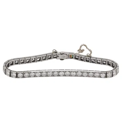 Pre-owned Tiffany & Co . Art Deco 5 Ctw Diamond Emerald Platinum Line Tennis Bracelet In Green