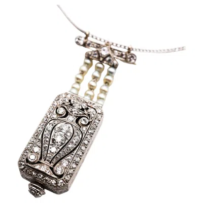 Pre-owned Tiffany & Co . Art Deco Diamond Pearl And Platinum Pendant Watch, Circa 1925 In Multi