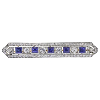 Pre-owned Tiffany & Co . Art Deco Diamond Sapphire Platinum Gold Bar Brooch In Blue