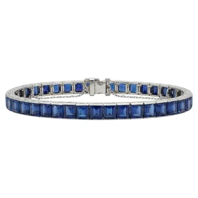 Pre-owned Tiffany & Co . Art Deco Platinum 21 Carat Burma Sapphire Line Tennis Bracelet In Blue