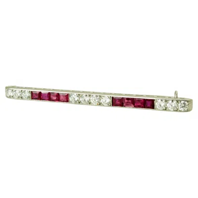 Pre-owned Tiffany & Co . Art Deco Ruby And Diamond Barbrooch, Platinum, Circa 1930. Signed. In Multi
