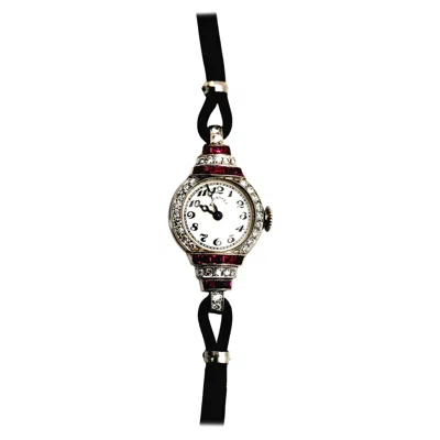 Pre-owned Tiffany & Co . Art Deco Ruby Diamond And Platinum Cocktail Watch With Double Cord In Multi