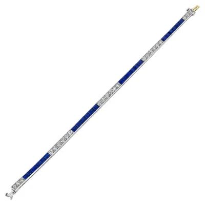 Pre-owned Tiffany & Co . Art Deco Sapphire Diamond Platinum Line Bracelet In Blue