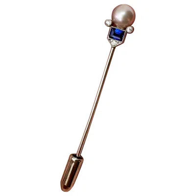 Pre-owned Tiffany & Co . Art Deco Sapphire Pearl Diamond Platinum Stick Pin Brooch, 1900 In Blue