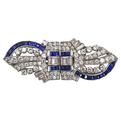 Pre-owned Tiffany & Co Art Deco . Sapphire, Diamond And Platinum Double Clip Brooch, C 1930 In Multi