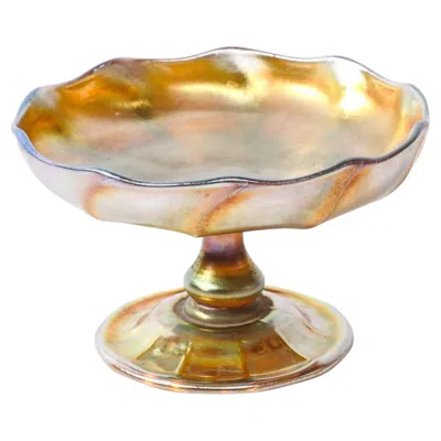 Pre-owned Tiffany & Co Art Nouveau Iridescent Yellow Blue Favrile Glass Footed Dish Signed