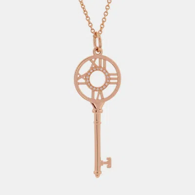 Pre-owned Tiffany & Co Atlas 18k Rose Gold And Diamond Pendant Necklace