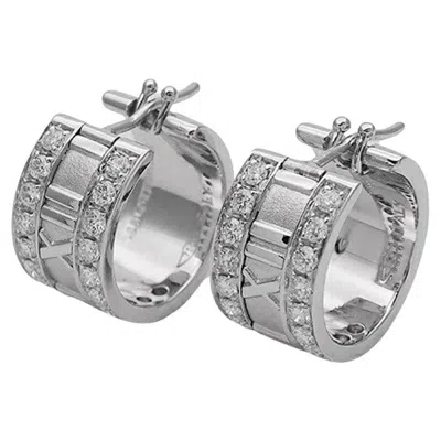 Pre-owned Tiffany & Co . Atlas 18k White Gold Diamond Hoop Earrings