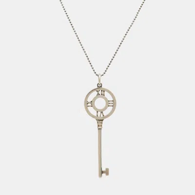 Pre-owned Tiffany & Co Atlas Key Silver 925 Pendant Beaded Chain Necklace
