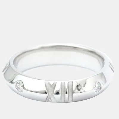 Pre-owned Tiffany & Co Atlas X Closed Narrow 18k White Gold Diamond Ring Eu 49