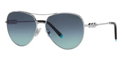 Pre-owned Tiffany & Co Authentic Tiffany Tf3083b 60019 Silver / Azure Blue Gradient 59mm Sunglasses
