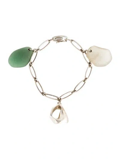 Pre-owned Tiffany & Co Aventurine Quartz & Chalcedony Cat Island Open Shell Bracelet, 7" In Multi
