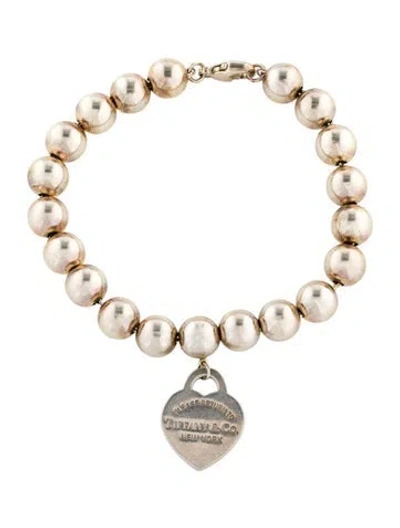 Pre-owned Tiffany & Co Beaded Heart Tag Bracelet, 8 Mm, 6.25" In Multi