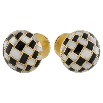Pre-owned Tiffany & Co . Black Jade Mother-of-pearl 18k Yellow Double Sided Cufflinks