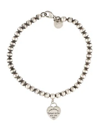Pre-owned Tiffany & Co Blue® Heart Tag Bead Bracelet, 6.25"