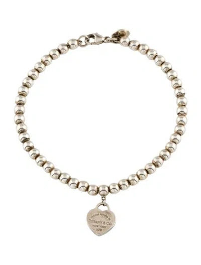 Pre-owned Tiffany & Co Blue® Heart Tag Bead Bracelet, 6.5" In Multi
