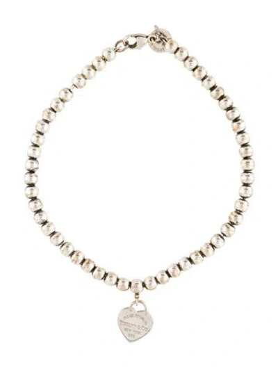 Pre-owned Tiffany & Co Blue® Heart Tag Bead Bracelet, 7"
