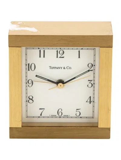Pre-owned Tiffany & Co Brass Square Desk Clock In Gold