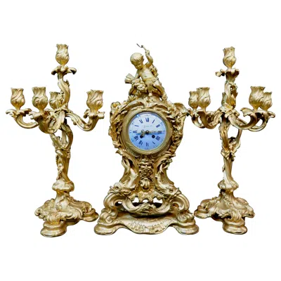 Pre-owned Tiffany & Co . Bronze Clock Ensemble, E. Colin & Cie In Gold