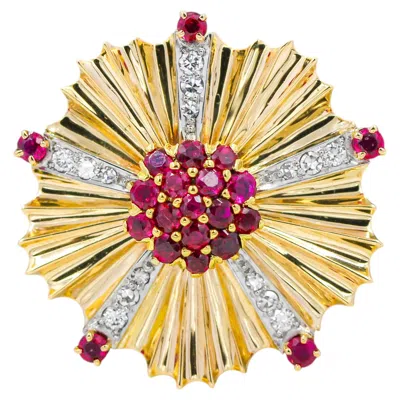 Pre-owned Tiffany & Co . Brooch 18k Yellow Gold Diamond Ruby Art Deco 2.8 Ctw