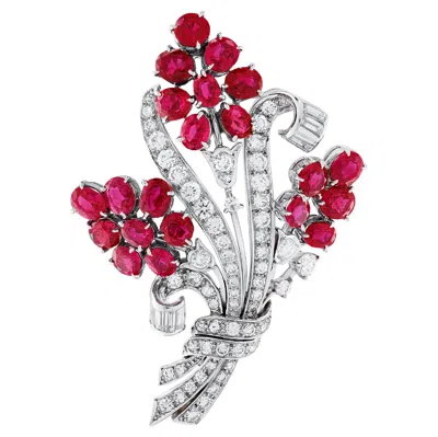 Pre-owned Tiffany & Co Burma Ruby & Diamond Bouquet Brooch, Circa 1950 In Multiple