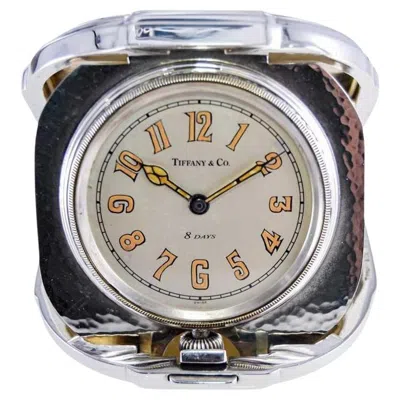 Pre-owned Tiffany & Co . By Concord Sterling Silver Art Deco Hand Hammered 8 Day Clock 1930
