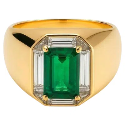 Pre-owned Tiffany & Co . Certified Emerald And Diamond Platinum & 18k Yellow Gold Ring