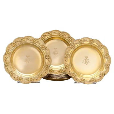 Pre-owned Tiffany & Co Chrysanthemum Silver Gilt Bowls By . In Sand