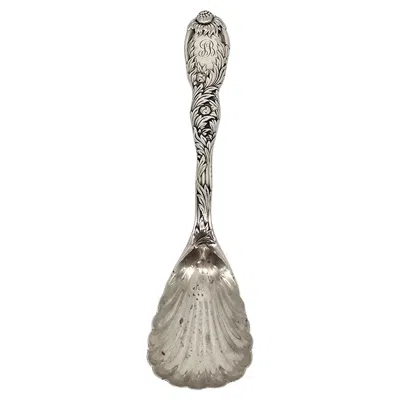 Pre-owned Tiffany & Co Chrysanthemum Sterling Silver Shell Bowl Spoon 6 7/8" W/mono 22622 In Multi