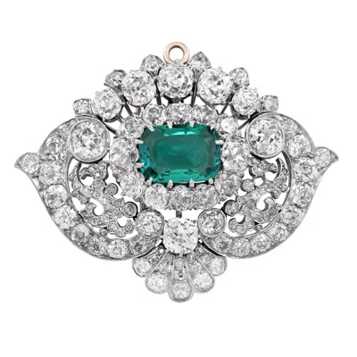 Pre-owned Tiffany & Co . Circa 1880 Classic Colombia Emerald Diamond Pin Necklace In Green