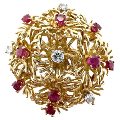 Pre-owned Tiffany & Co Circa 1970 . Diamond & Ruby "sea Urchin" Brooch In 18k Yellow Gold