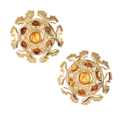 Pre-owned Tiffany & Co . Citrine Cabochon Gold Clip Post Dome Earrings In Multi