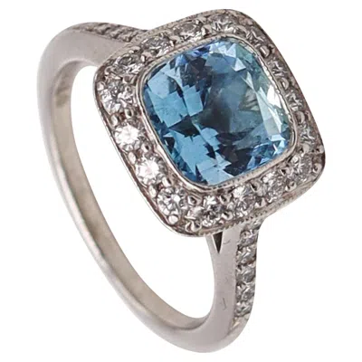 Pre-owned Tiffany & Co . Classic Cocktail Ring Platinum With 2.70 Ctw Aquamarine & Diamonds In Multi