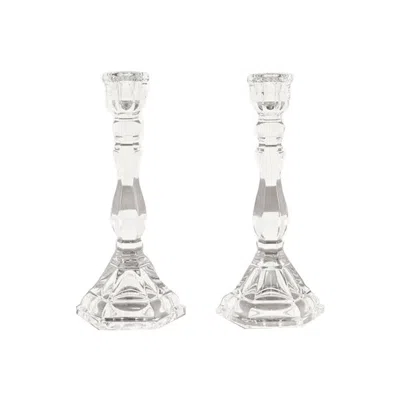 Pre-owned Tiffany & Co . Clear Crystal Candlesticks, Pair In Gray