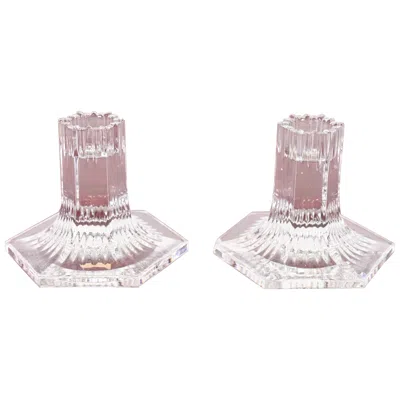 Pre-owned Tiffany & Co . Clear Crystal Candlesticks, Pair In Gray