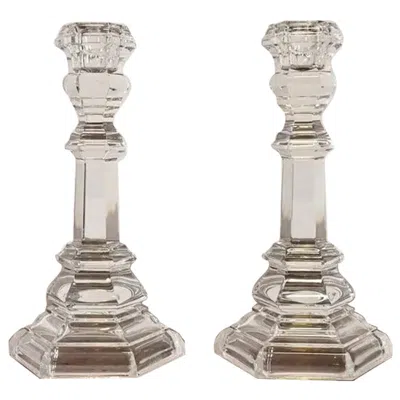 Pre-owned Tiffany & Co . Clear Crystal Candlesticks, Pair In Gray