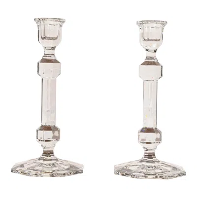 Pre-owned Tiffany & Co . Clear Crystal Candlesticks, Pair In Gray