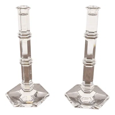 Pre-owned Tiffany & Co . Clear Crystal Candlesticks, Pair In Gray